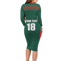 Custom Mexico Football Long Sleeve Bodycon Dress Aztec Eagle Spirit - Wonder Print Shop