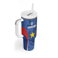 Custom Paraguay Football Tumbler With Handle La Albirroja Pride - Wonder Print Shop