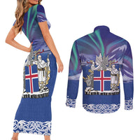 Iceland Couples Matching Short Sleeve Bodycon Dress and Long Sleeve Button Shirt Icelandic Landscape Northern Lights