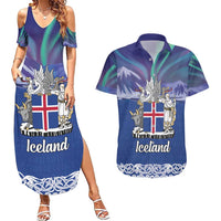 Iceland Couples Matching Summer Maxi Dress and Hawaiian Shirt Icelandic Landscape Northern Lights
