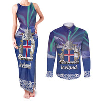 Iceland Couples Matching Tank Maxi Dress and Long Sleeve Button Shirt Icelandic Landscape Northern Lights