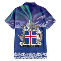 Iceland Family Matching Off The Shoulder Long Sleeve Dress and Hawaiian Shirt Icelandic Landscape Northern Lights