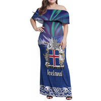 Iceland Family Matching Off Shoulder Maxi Dress and Hawaiian Shirt Icelandic Landscape Northern Lights