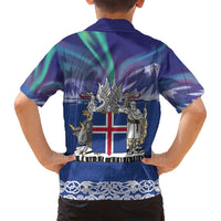 Iceland Family Matching Off Shoulder Short Dress and Hawaiian Shirt Icelandic Landscape Northern Lights