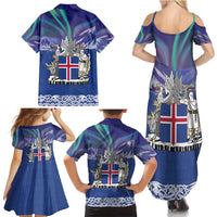 Iceland Family Matching Summer Maxi Dress and Hawaiian Shirt Icelandic Landscape Northern Lights