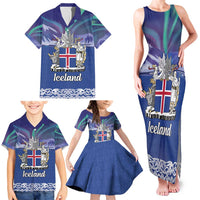 Iceland Family Matching Tank Maxi Dress and Hawaiian Shirt Icelandic Landscape Northern Lights