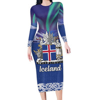 Iceland Long Sleeve Bodycon Dress Icelandic Landscape Northern Lights