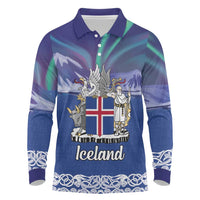 Iceland Long Sleeve Polo Shirt Icelandic Landscape Northern Lights