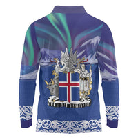 Iceland Long Sleeve Polo Shirt Icelandic Landscape Northern Lights