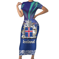 Iceland Short Sleeve Bodycon Dress Icelandic Landscape Northern Lights