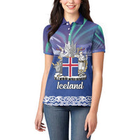 Iceland Women Polo Shirt Icelandic Landscape Northern Lights