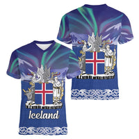 Iceland Women V-Neck T-Shirt Icelandic Landscape Northern Lights