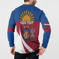 Personalized Latvia Button Sweatshirt White Wagtail Dievs Sveti Latviju