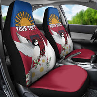 Personalized Latvia Car Seat Cover White Wagtail Dievs Sveti Latviju