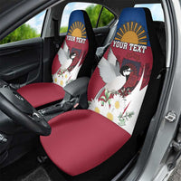Personalized Latvia Car Seat Cover White Wagtail Dievs Sveti Latviju