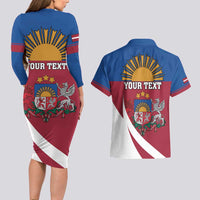 Personalized Latvia Couples Matching Long Sleeve Bodycon Dress and Hawaiian Shirt White Wagtail Dievs Sveti Latviju