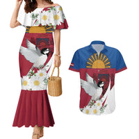 Personalized Latvia Couples Matching Mermaid Dress and Hawaiian Shirt White Wagtail Dievs Sveti Latviju