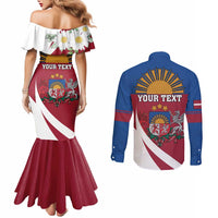 Personalized Latvia Couples Matching Mermaid Dress and Long Sleeve Button Shirt White Wagtail Dievs Sveti Latviju