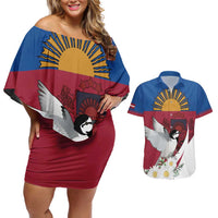 Personalized Latvia Couples Matching Off Shoulder Short Dress and Hawaiian Shirt White Wagtail Dievs Sveti Latviju