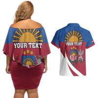 Personalized Latvia Couples Matching Off Shoulder Short Dress and Hawaiian Shirt White Wagtail Dievs Sveti Latviju