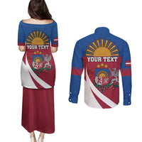 Personalized Latvia Couples Matching Puletasi and Long Sleeve Button Shirt White Wagtail Dievs Sveti Latviju