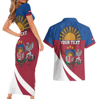 Personalized Latvia Couples Matching Short Sleeve Bodycon Dress and Hawaiian Shirt White Wagtail Dievs Sveti Latviju