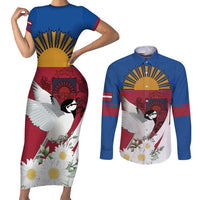 Personalized Latvia Couples Matching Short Sleeve Bodycon Dress and Long Sleeve Button Shirt White Wagtail Dievs Sveti Latviju
