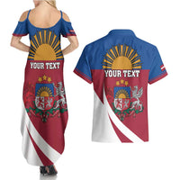 Personalized Latvia Couples Matching Summer Maxi Dress and Hawaiian Shirt White Wagtail Dievs Sveti Latviju