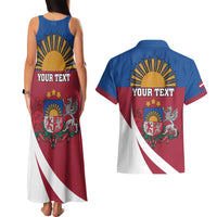 Personalized Latvia Couples Matching Tank Maxi Dress and Hawaiian Shirt White Wagtail Dievs Sveti Latviju