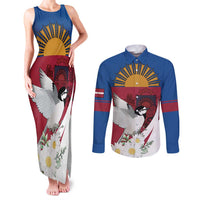 Personalized Latvia Couples Matching Tank Maxi Dress and Long Sleeve Button Shirt White Wagtail Dievs Sveti Latviju