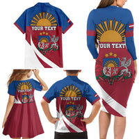 Personalized Latvia Family Matching Long Sleeve Bodycon Dress and Hawaiian Shirt White Wagtail Dievs Sveti Latviju