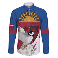 Personalized Latvia Family Matching Off The Shoulder Long Sleeve Dress and Hawaiian Shirt White Wagtail Dievs Sveti Latviju