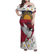 Personalized Latvia Family Matching Off Shoulder Maxi Dress and Hawaiian Shirt White Wagtail Dievs Sveti Latviju