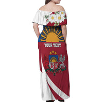 Personalized Latvia Family Matching Off Shoulder Maxi Dress and Hawaiian Shirt White Wagtail Dievs Sveti Latviju