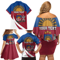 Personalized Latvia Family Matching Off Shoulder Short Dress and Hawaiian Shirt White Wagtail Dievs Sveti Latviju