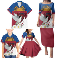 Personalized Latvia Family Matching Puletasi and Hawaiian Shirt White Wagtail Dievs Sveti Latviju