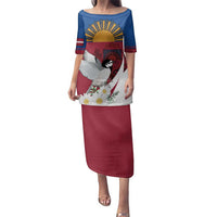 Personalized Latvia Family Matching Puletasi and Hawaiian Shirt White Wagtail Dievs Sveti Latviju