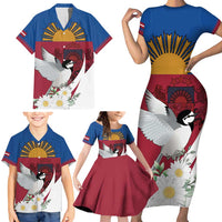 Personalized Latvia Family Matching Short Sleeve Bodycon Dress and Hawaiian Shirt White Wagtail Dievs Sveti Latviju