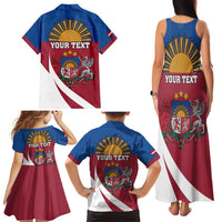 Personalized Latvia Family Matching Tank Maxi Dress and Hawaiian Shirt White Wagtail Dievs Sveti Latviju