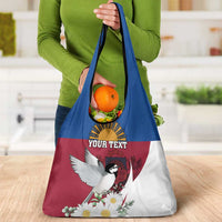 Personalized Latvia Grocery Bag White Wagtail Dievs Sveti Latviju