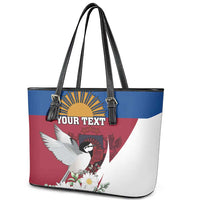 Personalized Latvia Leather Tote Bag White Wagtail Dievs Sveti Latviju