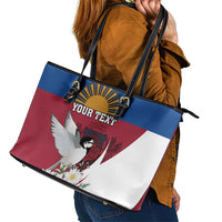 Personalized Latvia Leather Tote Bag White Wagtail Dievs Sveti Latviju