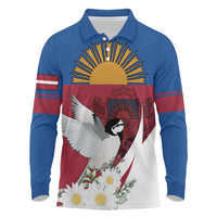 Personalized Latvia Long Sleeve Polo Shirt White Wagtail Dievs Sveti Latviju