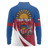 Personalized Latvia Long Sleeve Polo Shirt White Wagtail Dievs Sveti Latviju