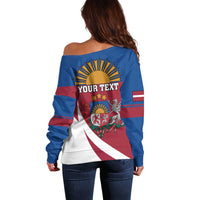 Personalized Latvia Off Shoulder Sweater White Wagtail Dievs Sveti Latviju