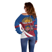 Personalized Latvia Off Shoulder Sweater White Wagtail Dievs Sveti Latviju