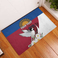 Personalized Latvia Rubber Doormat White Wagtail Dievs Sveti Latviju