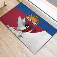 Personalized Latvia Rubber Doormat White Wagtail Dievs Sveti Latviju
