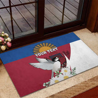 Personalized Latvia Rubber Doormat White Wagtail Dievs Sveti Latviju