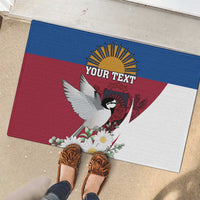 Personalized Latvia Rubber Doormat White Wagtail Dievs Sveti Latviju